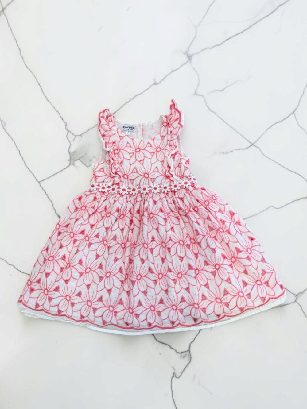 Blueberi Boulevard Girls Size 4 Pink Eyelet Floral Dress 100% Cotton
